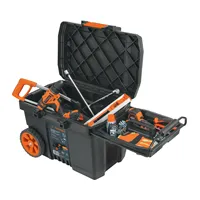 BOÎTE 1 Boîte à outils en plastique 23'x17' avec roues, poignée télescopique, étanche, 4 compartiments