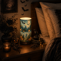 Lampe de nuit LED personnalisée avec abat-jour imprimé en 3D sur le thème des cimetières hantés d'Halloween, base en bois, télécommande et vase à fleurs, décoration d'intérieur