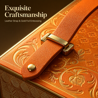 Boîte cadeau en papier pliante de luxe sur mesure à 3 niveaux avec poignée en cuir, boîte d'emballage magnétique à ouverture facile avec gaufrage à chaud doré pour les fêtes