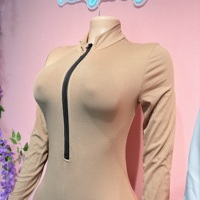 Combinaison de sport à manches longues pour femme, nouvelle arrivée automne 2025, en maille côtelée, avec fermeture éclair