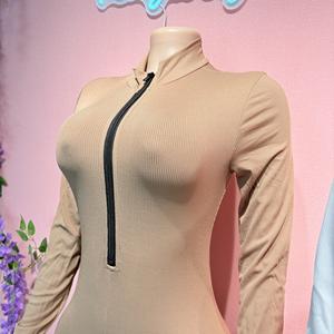 <span class=keywords><strong>2025</strong></span> Herbst Neuerscheinung Damen Gerippter Reißverschluss-Activewear-Bodysuit Langarm Sportlicher Jumpsuit - Product Image 6