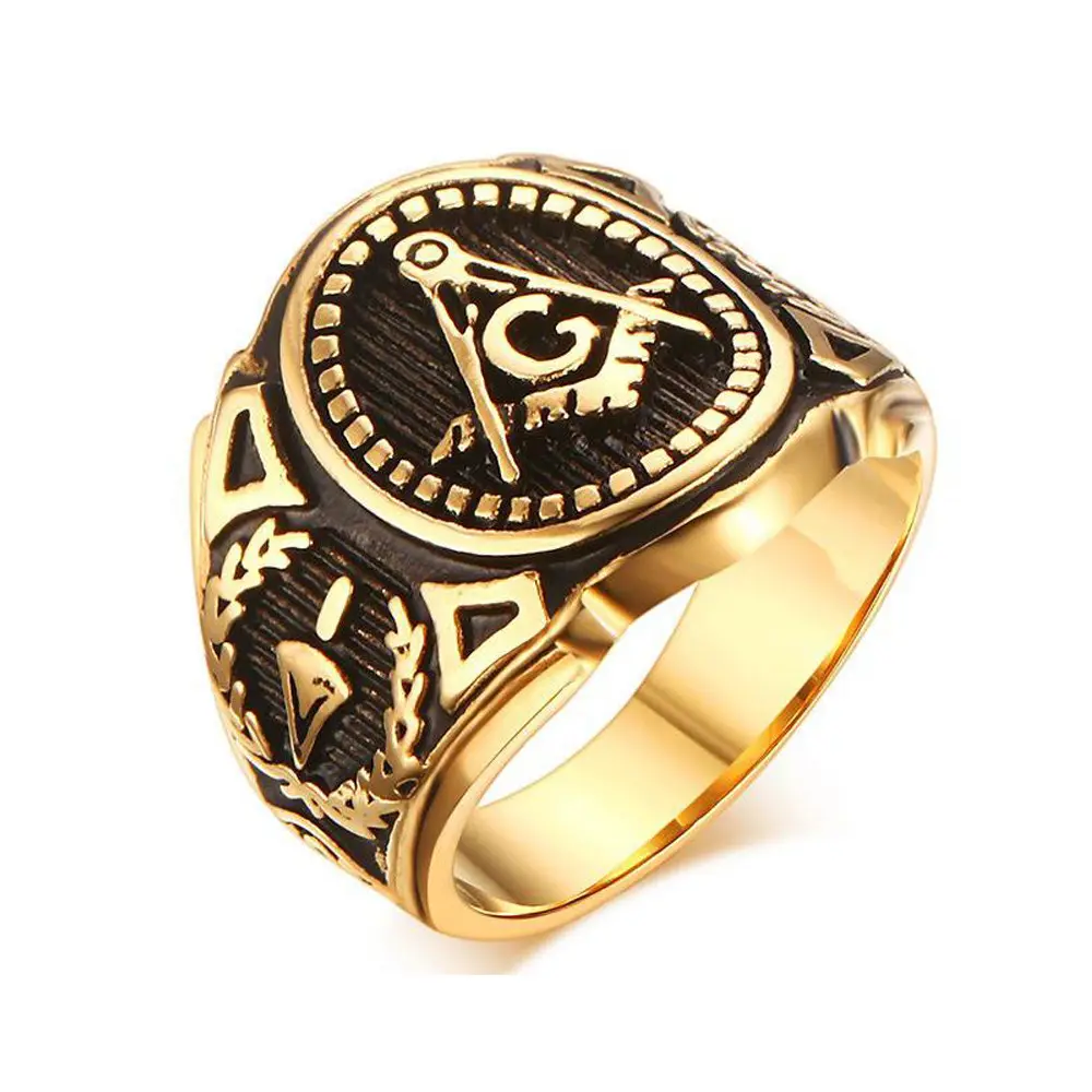 Anelli placcati oro da uomo massonici occidentali gioielli religiosi anelli con sigillo in acciaio inossidabile