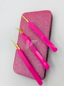 Pince à épiler d'extension de cils en acier durable japonais rose vif - Product Image 3