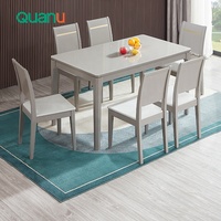 126006 Quanu prix personnalisé conception simple meubles en forme de rectangle ensemble table à manger 6 places pour salle à manger