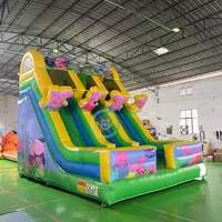 Château gonflable géant à double piste pour l'extérieur, thème cochon, avec toboggan gonflable pour enfants, maison de rebond gonflable