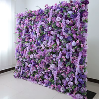 Mur de fleurs artificielles en tissu enroulable OEM, panneaux muraux de fleurs artificielles luxueux, toile de fond 8ftx8ft, décoration pour mariage et maison