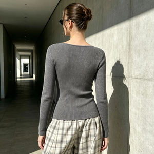 Twist Knot V Neck Cable Knit Pullover <b>Tight</b> Fit Layering Lightweight Autumn Unique Design Flattering <b>Sweater</b> - Product Image 5