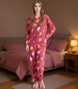 Pigiama in morbido pile da donna, invernale, a maniche lunghe, scollo a V, stampa cartoon, vestibilità ampia, lunghezza intera, vita elasticizzata, taglie forti - Product Image 2