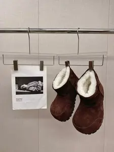 Chaussures de ski unisexes personnalisées pour hommes et femmes, chaudes, à plateforme, à semelle épaisse, vintage, en cuir, bottes de neige à bout large, bottines pour femmes - Product Image 4