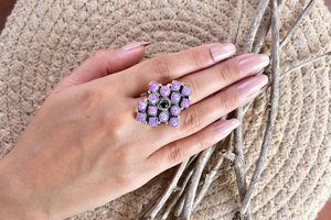 Handmade Sparkling Opal Black Onyx Sterling Silver <b>Adjustable</b> <b>Ring</b> Natural Gemstone Jewelry for Women Wholesale - Product Image 6