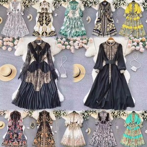 Váy midi nữ bền vững, kiểu dáng thường ngày, thoáng khí, mùa xuân, cổ đứng, chất liệu dệt ren, giặt được, màu đen trắng, họa tiết empire, năm 2025 - Product Image 3