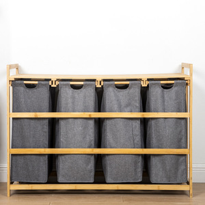 Étagère à linge coulissante à quatre compartiments, grise, rectangulaire, sur pied, organisateur de vêtements pour salle de bain - Product Image 4