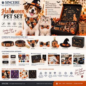 Ensemble Halloween pour animaux de compagnie : Bandana, Collier, Laisse, Chapeau de Sorcière, Nœud Papillon, Distributeur de Sacs à Crottes, Boîte Cadeau Personnalisable avec Logo, Accessoires pour Chiens et Chats - Product Image 2