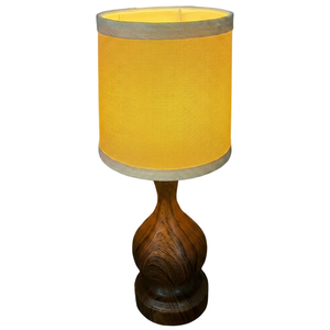 Midcentury Wood Base Table Lamp With Yellow Textile Shade Warm White <b>Light</b> For Living <b>Room</b> - Product Image 1