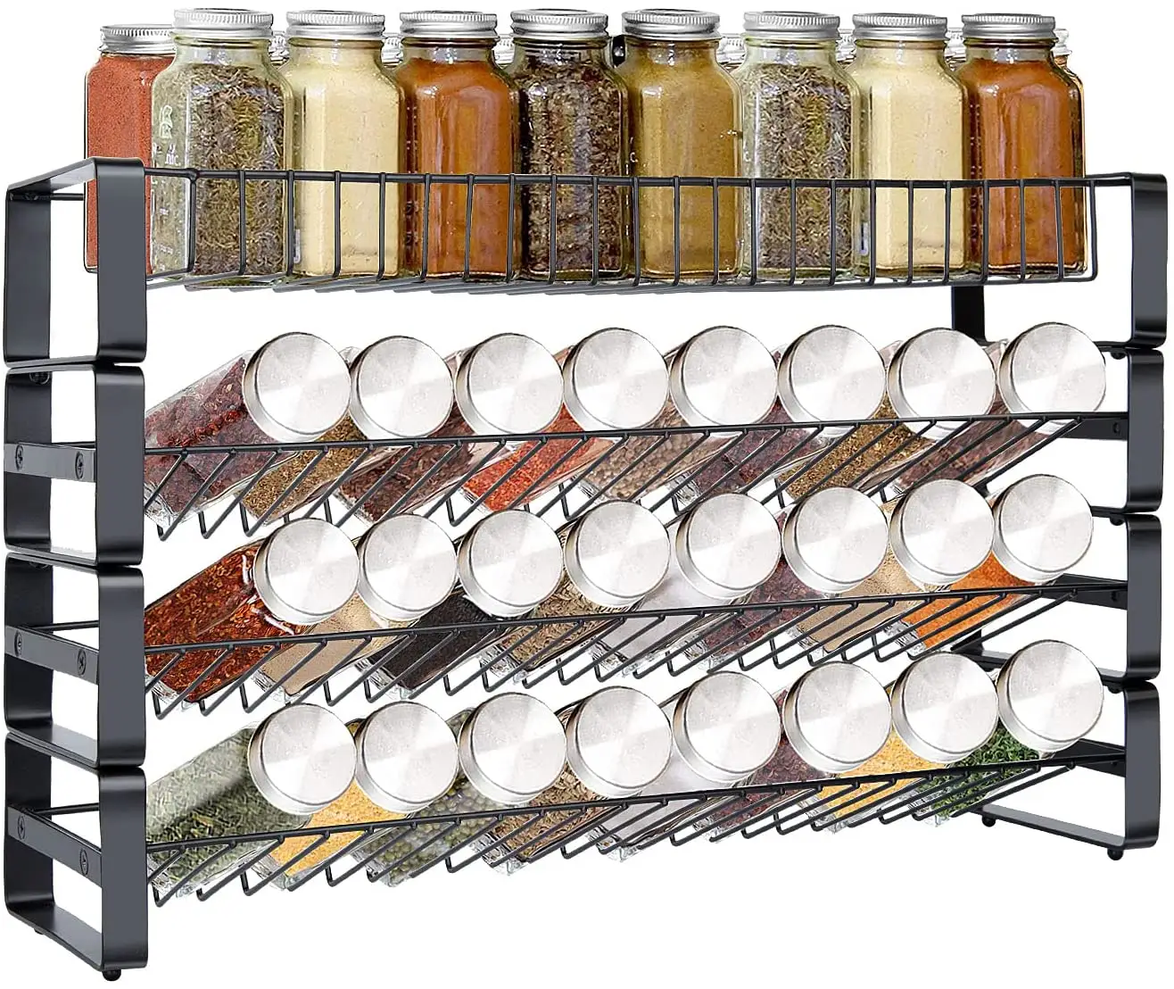 Organizzatore di Rack per spezie per vasetti di stoccaggio per bottiglie da cucina regolabili in filo metallico a 4 livelli