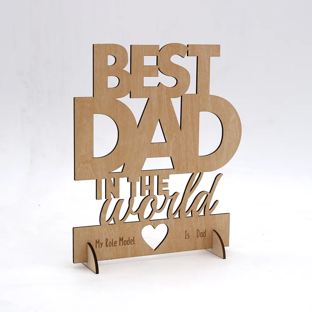 Artesanías de fábrica personalizadas, letrero de madera cortado con láser, el mejor papá del mundo para Padres/día de la madre/Bodas/regalos de Navidad/OEM/ODM