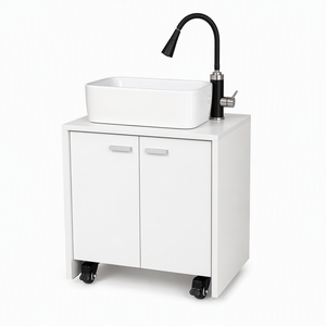 Lavabo Portatile per Lavaggio Mani per Salone di Bellezza, Sistema Idrico Autonomo <span class=keywords><strong>con</strong></span> Rotazione a 360° °   Rubinetto Flessibile e Ruote Bloccabili - Product Image 1