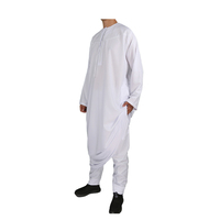 Qamis islamique traditionnel de couleur blanche à manches longues de style Oman 2 pièces avec pantalon Thobe