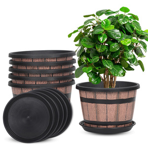 Maceta de Plástico Estilo Barril de Whisky, Maceta Retro Vintage para Jardín Interior y Exterior, Decoración del Hogar - Product Image 3