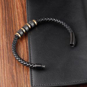 Pulsera De Cuero De Acero Gelang Kulit Tahan Karat Inoxidable Pria Pesona Baja Titanium Gelang Soket Magnet Gelang - Product Image 5