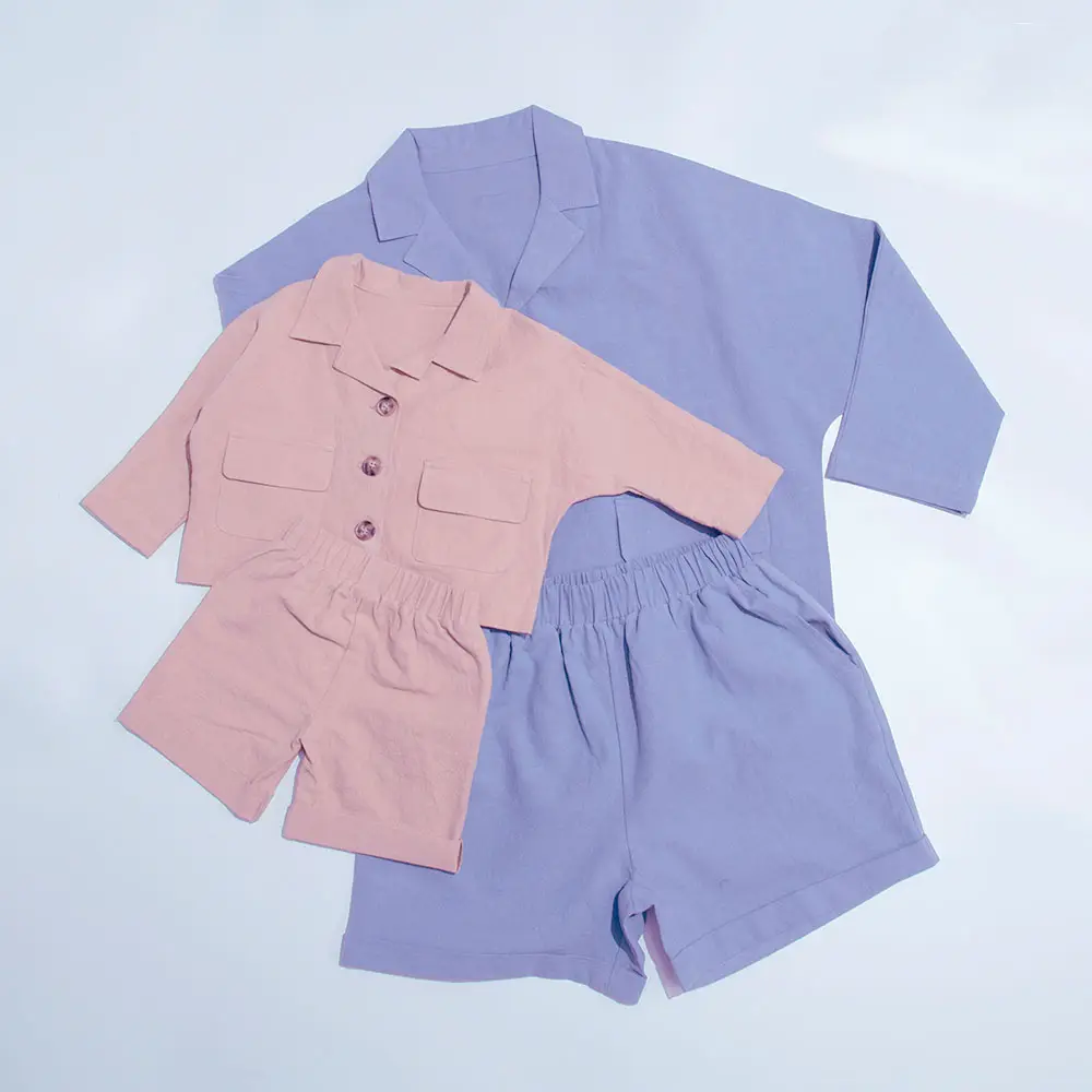 Conjunto de ropa de salón de lino para mamá y yo, camisa de manga larga personalizada con botones, camisetas informales holgadas de bolsillo, conjunto de 2 piezas para Familia