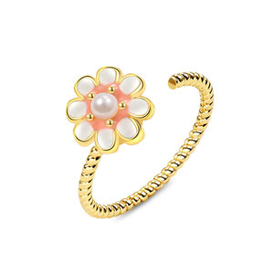 Anillos Abiertos Giratorios Delicados con Diseño de Margarita y Gota de Resina, Minimalistas, con Perla de Concha, Bañados en Oro sobre Cobre, Joyería Antiestrés con Diseño Floral para Niñas Toderi - Product Image 5