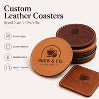 Ensemble de sous-verres en cuir de haute qualité avec logo personnalisé, sous-verres ronds en cuir véritable PU, tapis pour tasse à café, cadeau d'entreprise en gros