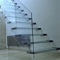 Escalier flottant moderne et élégant avec support dissimulé et garde-corps en verre dépoli pour la construction intérieure personnalisée de maisons – Vente en gros