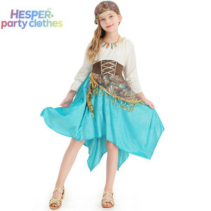 HESPER Vestido de Danza Flamenca para Niña, Estilo Gitano, Azul Cielo, Falda Irregular con Lentejuelas Pesadas, Vestido de Halloween para Niñas - Product Image 1