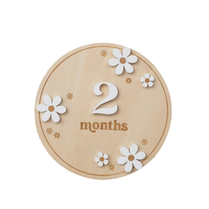 New Eco-Friendly White Daisy Round Wood Photo Prop Handcrafted Wall Hanging Sign Newborns Commemorative Milestone Engraving