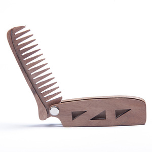 Peigne à poche pliable en bois de noyer naturel, <span class=keywords><strong>Amazon</strong></span> tendance, personnalisé, pour la <span class=keywords><strong>barbe</strong></span> et les cheveux - Product Image 1