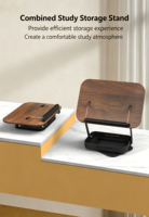 Support de lecture multifonctionnel pour bureau avec supports pliables pour ordinateur portable et rangement rotatif pour livres, pour une organisation pratique