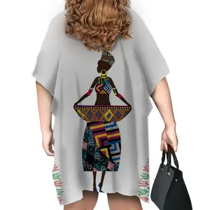 도매 1pc MOQ 사용자 정의 디자인 여성 여름 짧은 소매 Tshirt 드레스 아프리카 소녀 인쇄 느슨한 긴 흰색 캐주얼 드레스