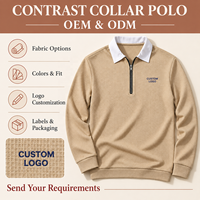 Sweat-shirt polo en maille gaufrée pour homme, col contrastant, manches longues, style preppy, logo personnalisé, vente en gros, usine de vêtements OEM