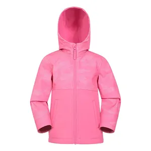 Xianghong CONMR Girls Pink Windproof Softshell Jacket With Camouflage Printing And Zippered Pockets For Casual Outdoor Life