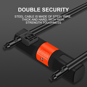 Cadenas en U noir et argent, câble en acier de 120 cm, antivol durable pour vélos, VTT et vélos électriques - Product Image 2