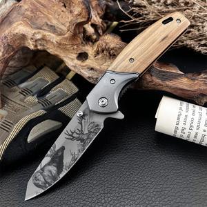 Couteau pliant de pêche en plein air, lame 5Cr13Mov, manche en bois d'olivier, camping en jungle, chasse, découpe, outil de survie, cadeaux pour garçons - Product Image 2