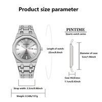Montres pour hommes PINTIME avec lunette octogonale, cadran argenté effet soleil, double date, mouvement à quartz, bracelet en alliage, vente en gros OEM