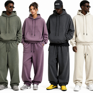 8055 High Quality Plain Unisex Oversized Fleece Hoodie <b>Set</b> Drop Shoulder Pullover Sweatshirt Jogger Pants 2 Piece Sweatsuits - Product Image 2