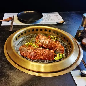 Nhật Bản Thương Mại Hàn Quốc Than Vàng BBQ Bàn Đồng Nướng Bao Gồm Kim Loại Than BBQ Nướng Thiết Bị Cho Nhà Hàng
