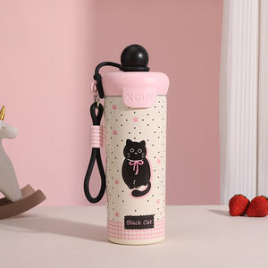 Botella de Agua de Acero Inoxidable con Aislamiento al Vacío, Diseño de Dibujos Animados, con Pajita, Linda Taza Térmica, Portátil, para Viajes al Aire Libre, para Café - Product Image 4