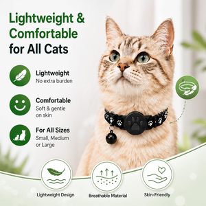 Collier GPS pour animaux de compagnie, pour chats, noir, étanche, Bluetooth, suivi en temps réel, compatible Android, sans frais mensuels - Product Image 6