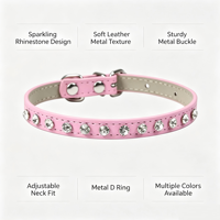 Collier pour chat et petit chien de luxe, couleur unie, avec strass, collier en PU pour animaux de compagnie