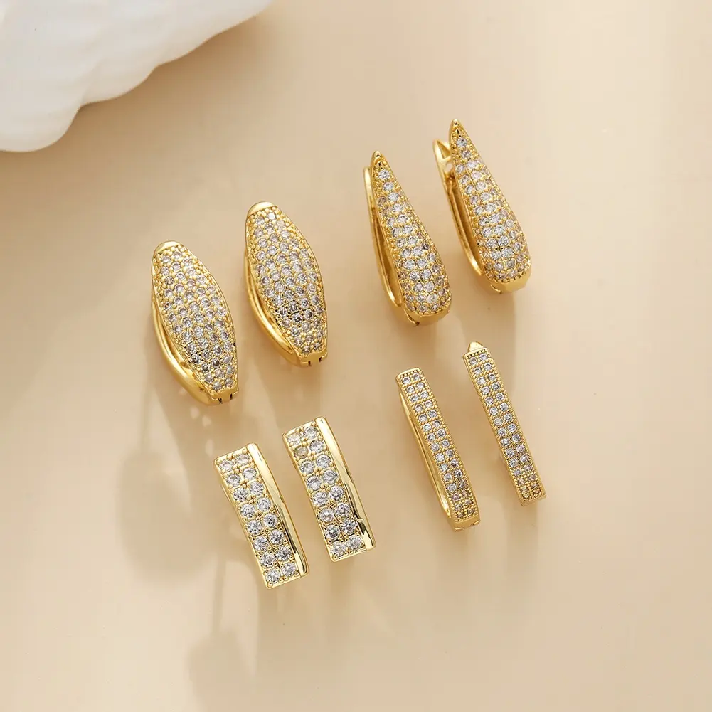 Hot Sale 18K Gold Plated Brass Zircon Huggie Hoop Earrings Women Wedding Party Engagement Anniversary