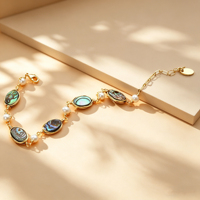 Bracelet en chaîne de perles d'ormeau et perles imperméables dorées, fait main, avec fil torsadé et maillons – Cadeau fabriqué en Chine