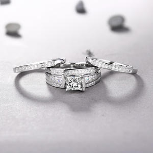 クラシック高級高級ジュエリープリンセスカットジルコンアニロ925スターリングシルバー婚約指輪カップル女性<span class=keywords><strong>3</strong></span>ピースリングセット - Product Image 4