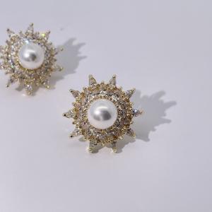 Tianyu GEMS วินเทจฝรั่งเศสสไตล์ศาลหรูหราทองเหลืองชุบทองดอกทานตะวันและต่างหูมุก - Product Image 4