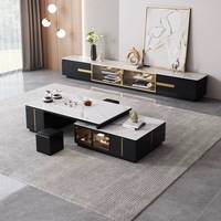 Table basse moderne minimaliste de luxe en panneau de bois avec texture marbre pour le bureau et le salon