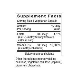 Cápsulas de Folato Bioactivo + Vitamina B12 OEM |   L-5-MTHF 680mcg DFE |   Metil B12 300mcg |   Vegan 30 Cápsulas - Product Image 5