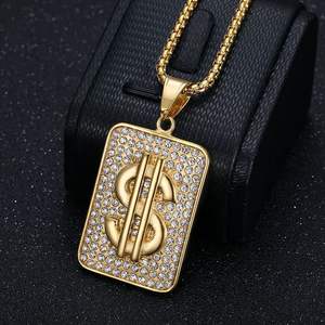 Hip Hop dollaro ghiacciato impermeabile Pvd in acciaio inox moda gioielli ciondolo <span class=keywords><strong>collane</strong></span> 18K placcato in <span class=keywords><strong>oro</strong></span> per donne uomo uomo - Product Image 2